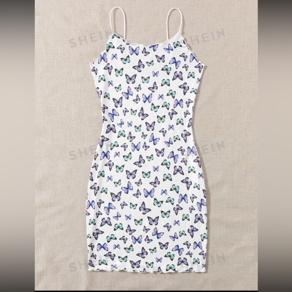 Butterfly print dress brand new xs SHEIN women dress white purple